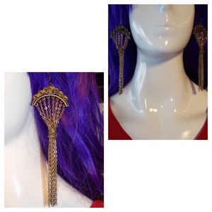 Long Bronze Gold Curtain Earrings